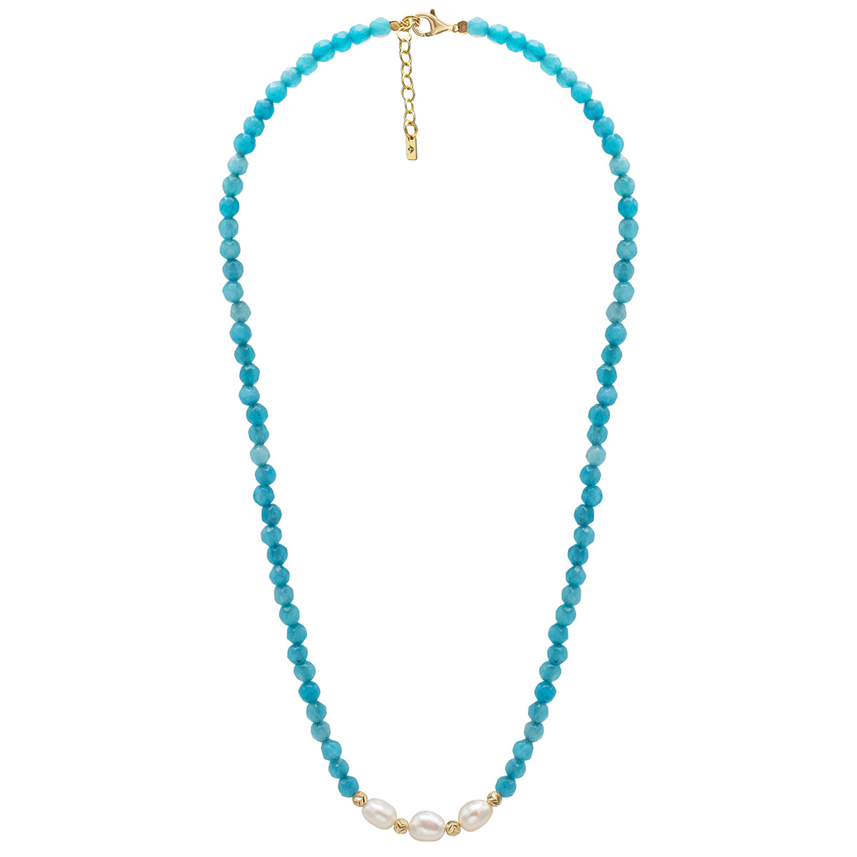Colier perle si pietre argint Blue Sand - placat aur galben 18K
