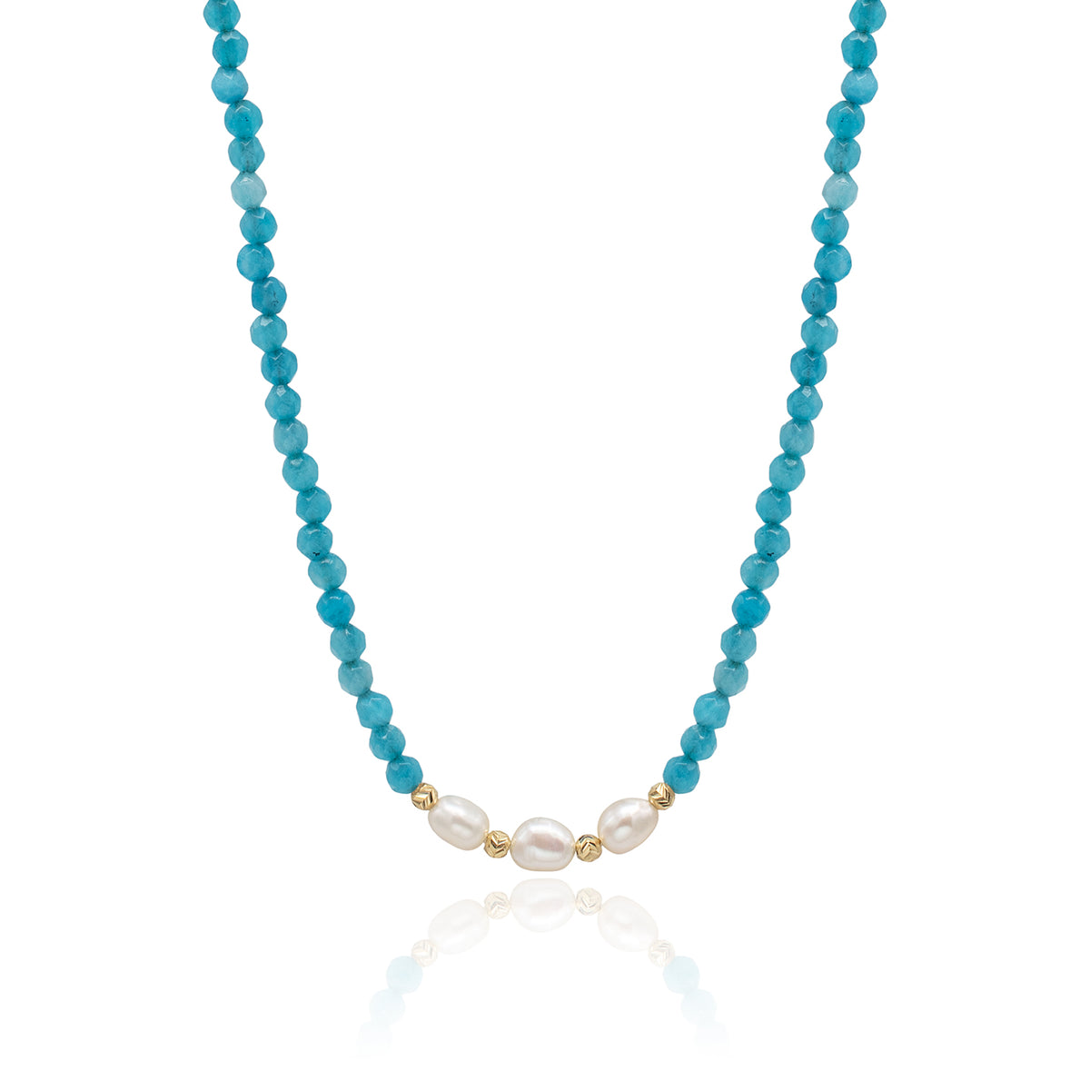 Colier perle si pietre argint Blue Sand - placat aur galben 18K