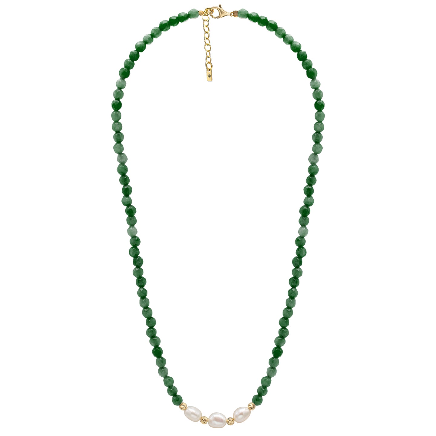 Colier perle si pietre argint Green Sand - placat aur galben 18K