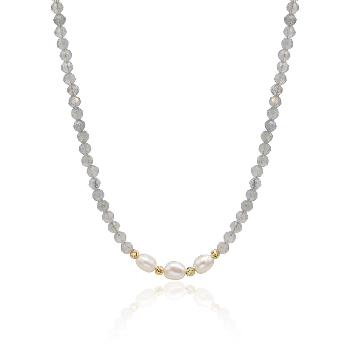 Colier perle si pietre argint Grey Sand - placat aur galben 18K