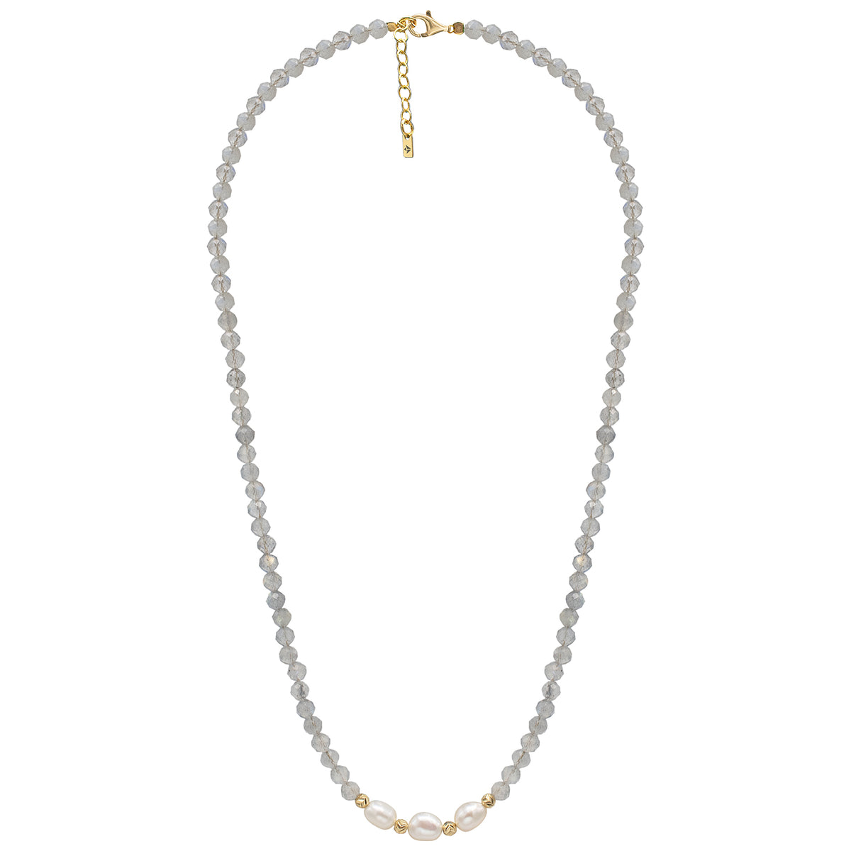 Colier perle si pietre argint Grey Sand - placat aur galben 18K