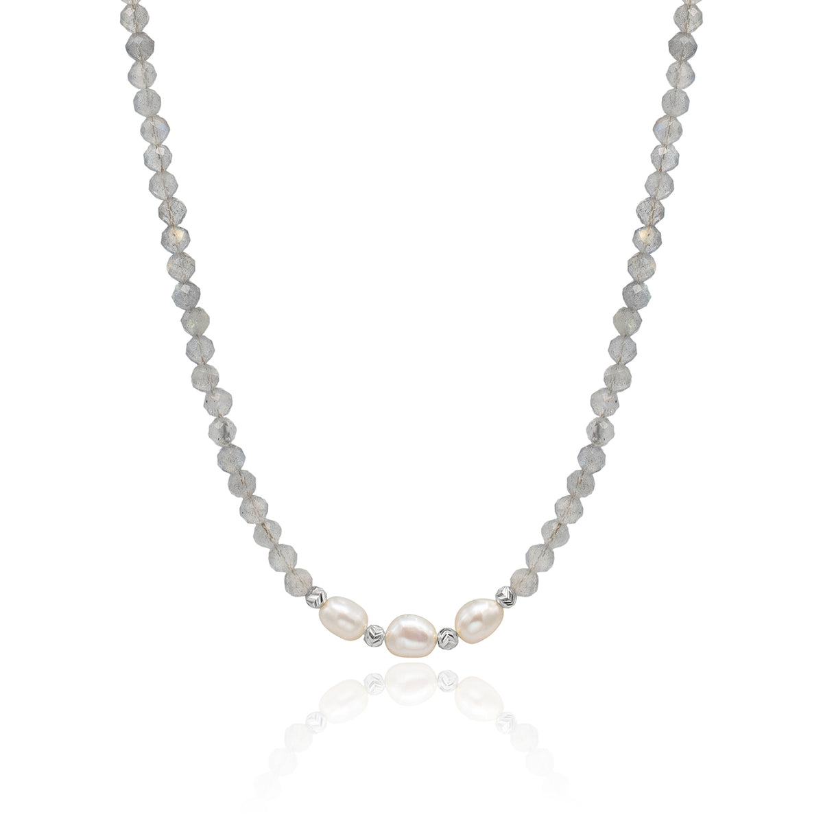 Colier perle si pietre argint Grey Sand