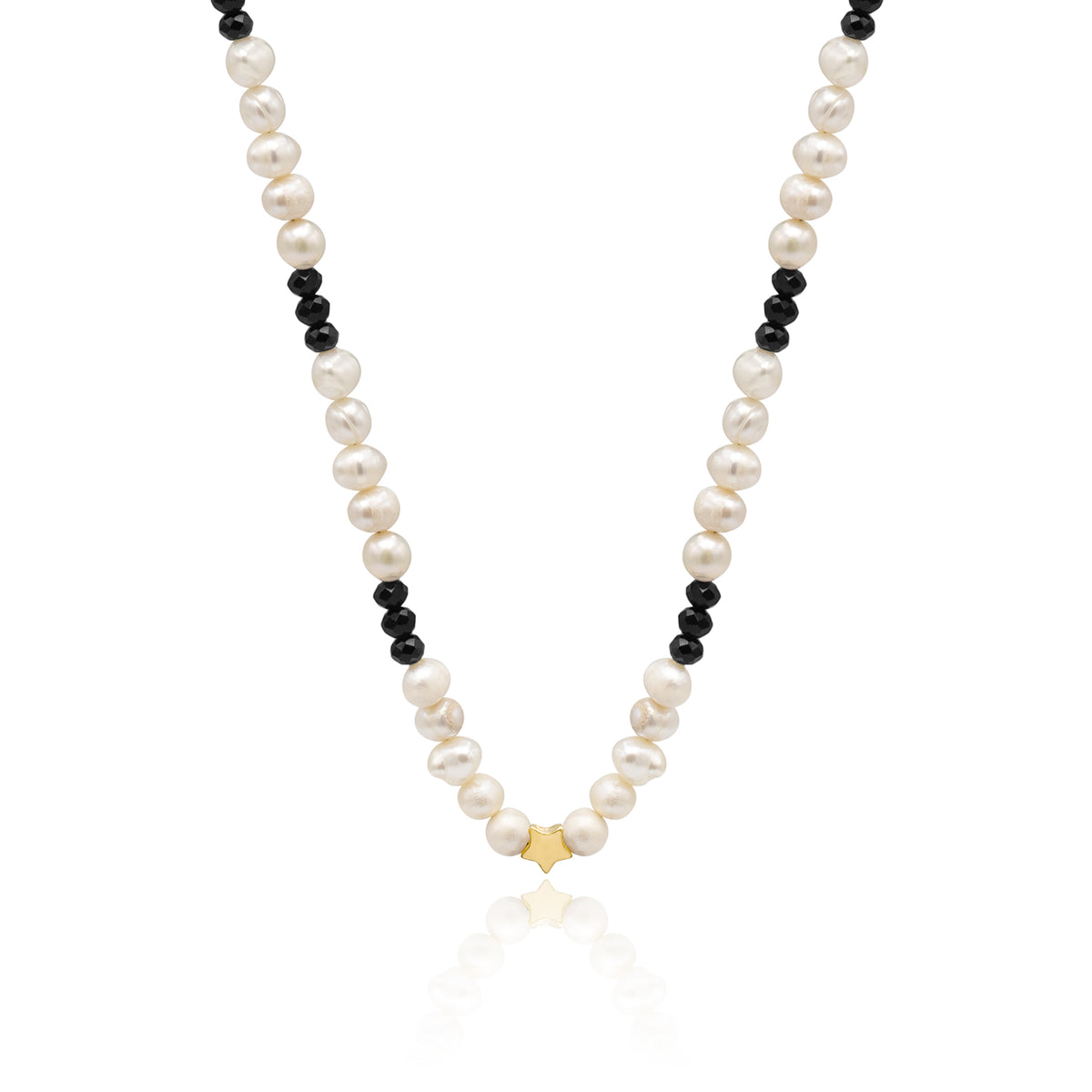 Colier perle si pietre argint Midnight Shadows - placat aur galben 18K
