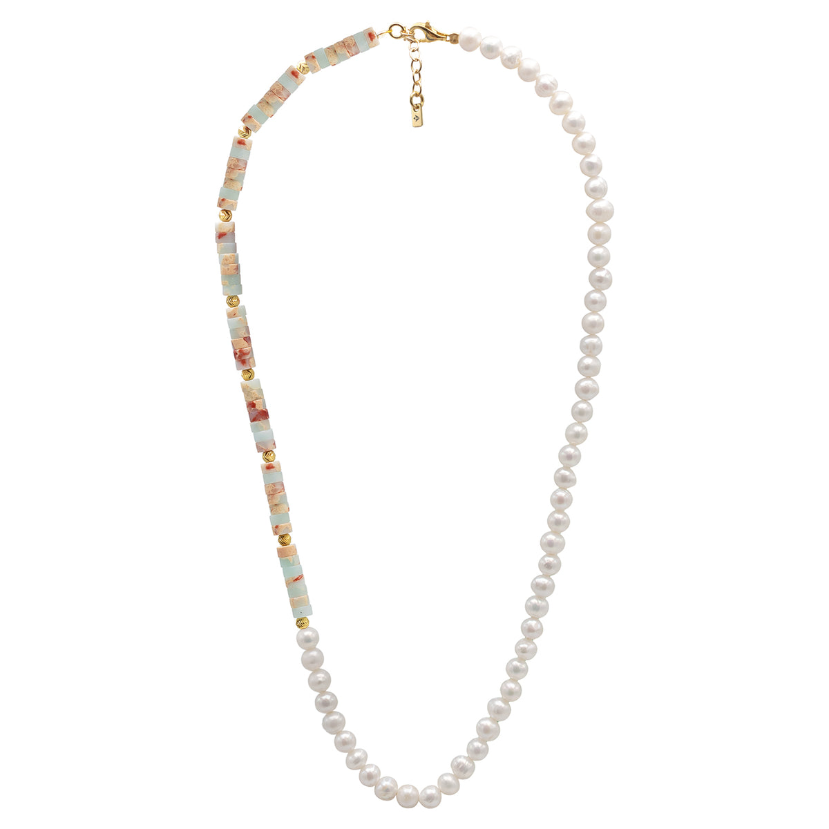 Colier perle si pietre argint Oh U Went - placat aur galben 18K