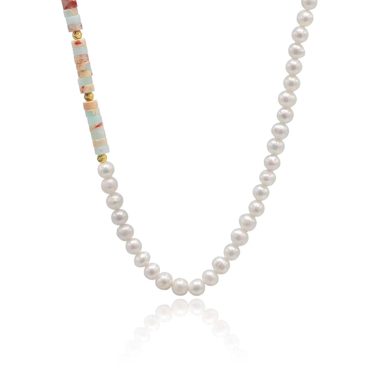 Colier perle si pietre argint Oh U Went - placat aur galben 18K