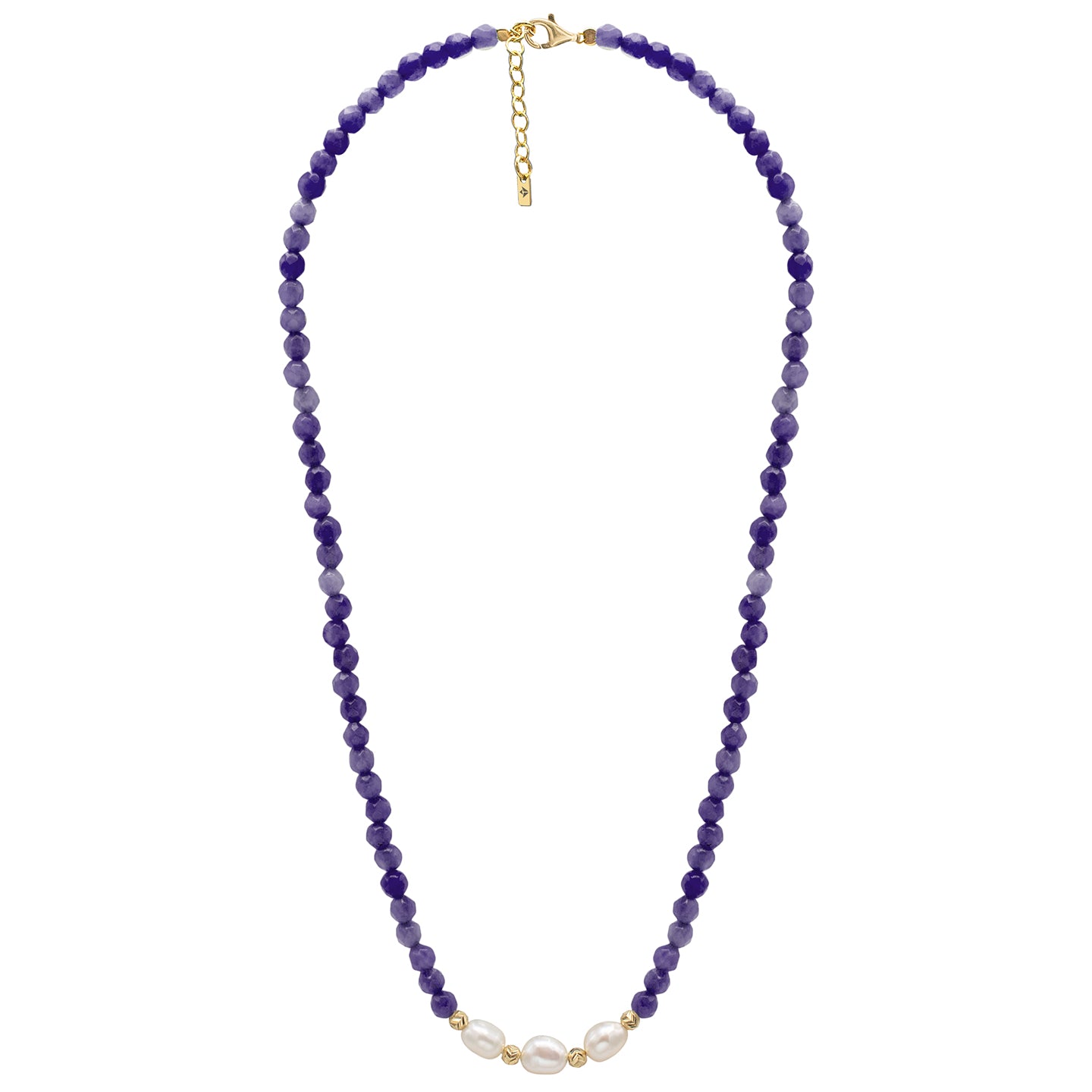 Colier perle si pietre argint Purple Sand - placat aur galben 18K