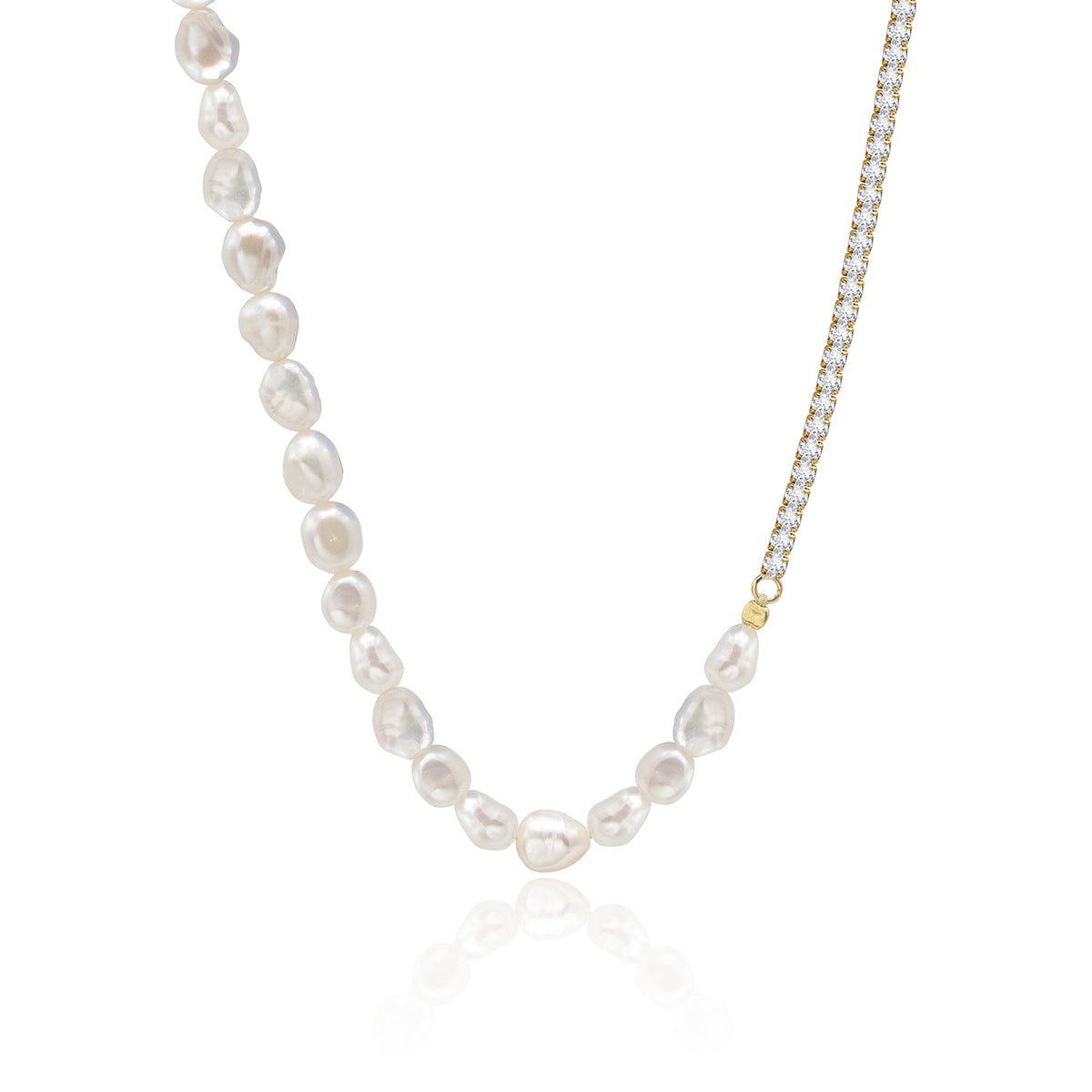 Colier perle si pietre argint Sure Thing - placat aur galben 18K