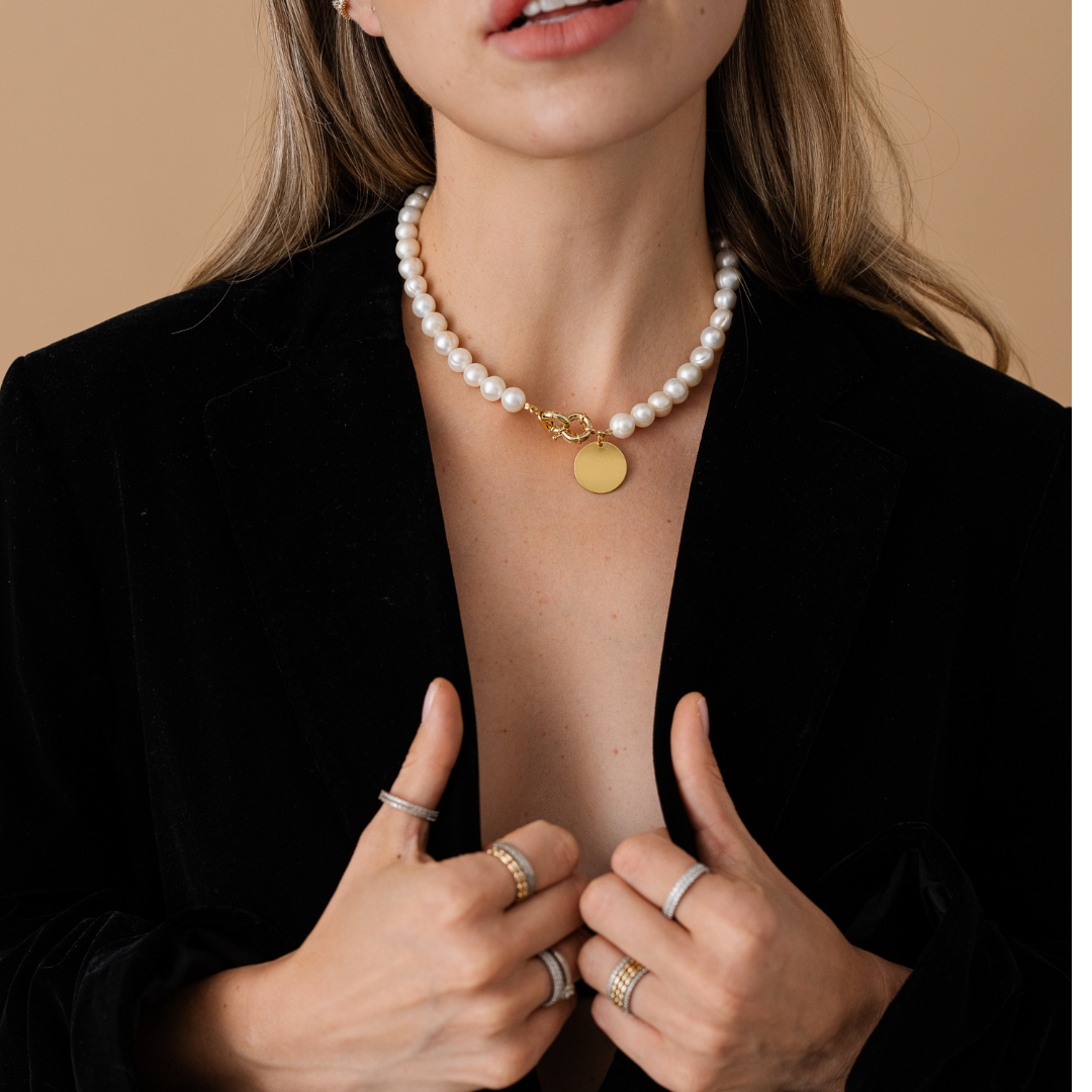 Perla9 Maner telefon / Colier THE NATURAL accesoriu multifunctional din perle de cultura - placat cu aur galben