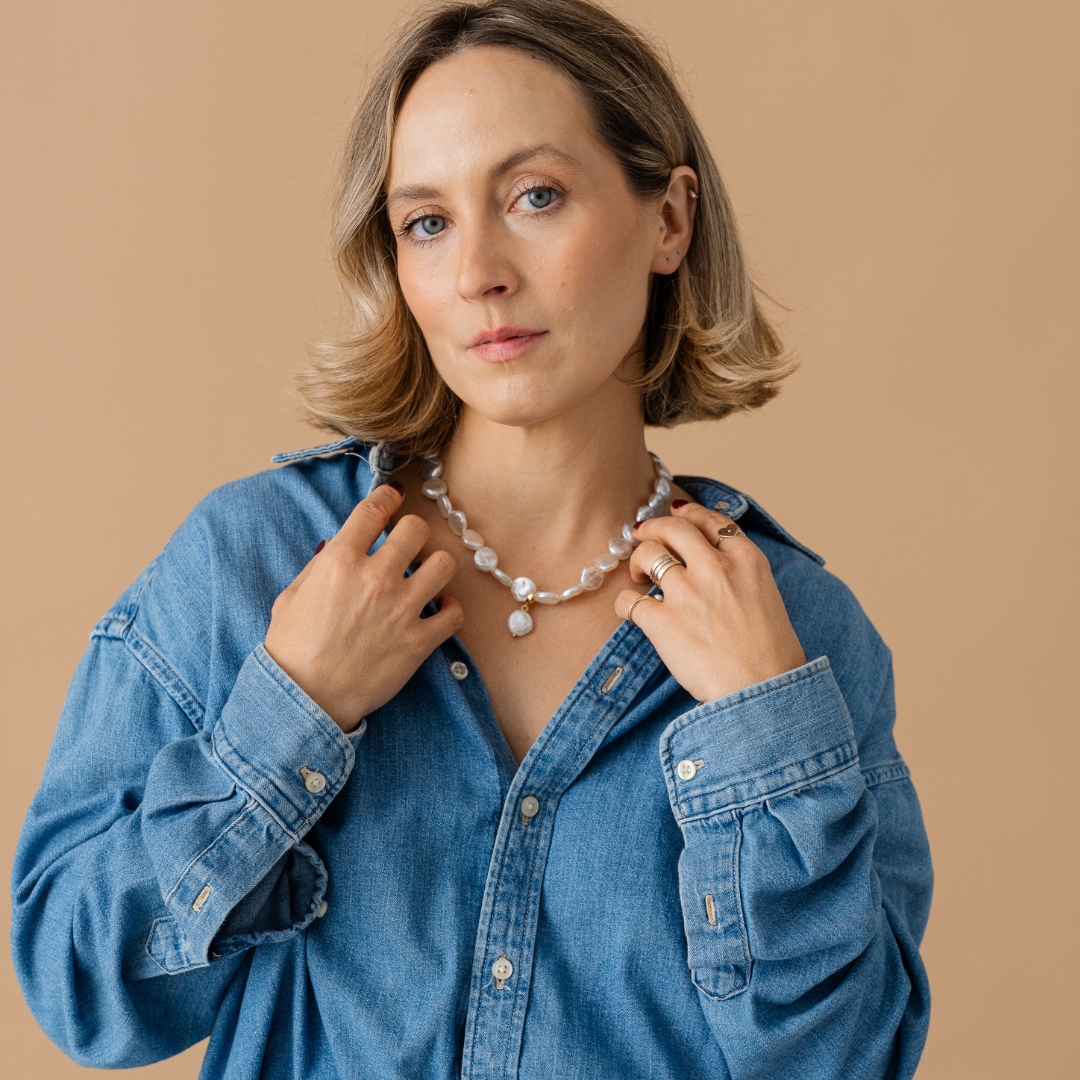 Perla9 Lant telefon / Colier / Curea THE MOONLIGHT accesoriu multifunctional din perle sintetice - placat cu aur galben