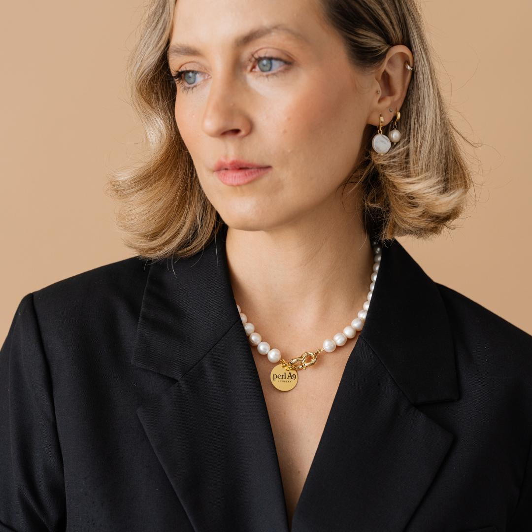 Perla9 Lant telefon / Colier / Curea THE NATURAL accesoriu multifunctional din perle de cultura - placat cu argint