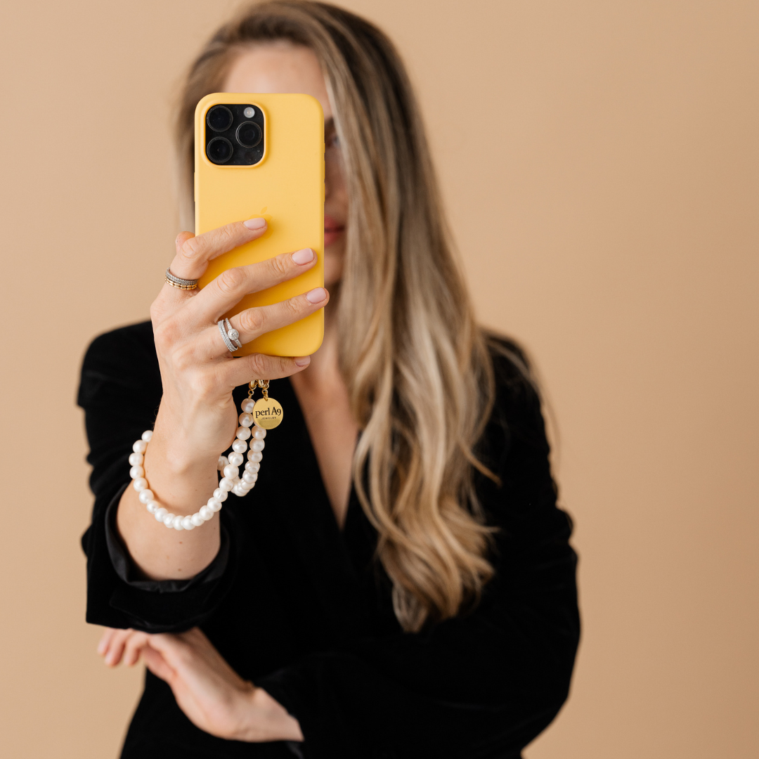 Perla9 Maner telefon / Colier THE NATURAL accesoriu multifunctional din perle de cultura - placat cu argint