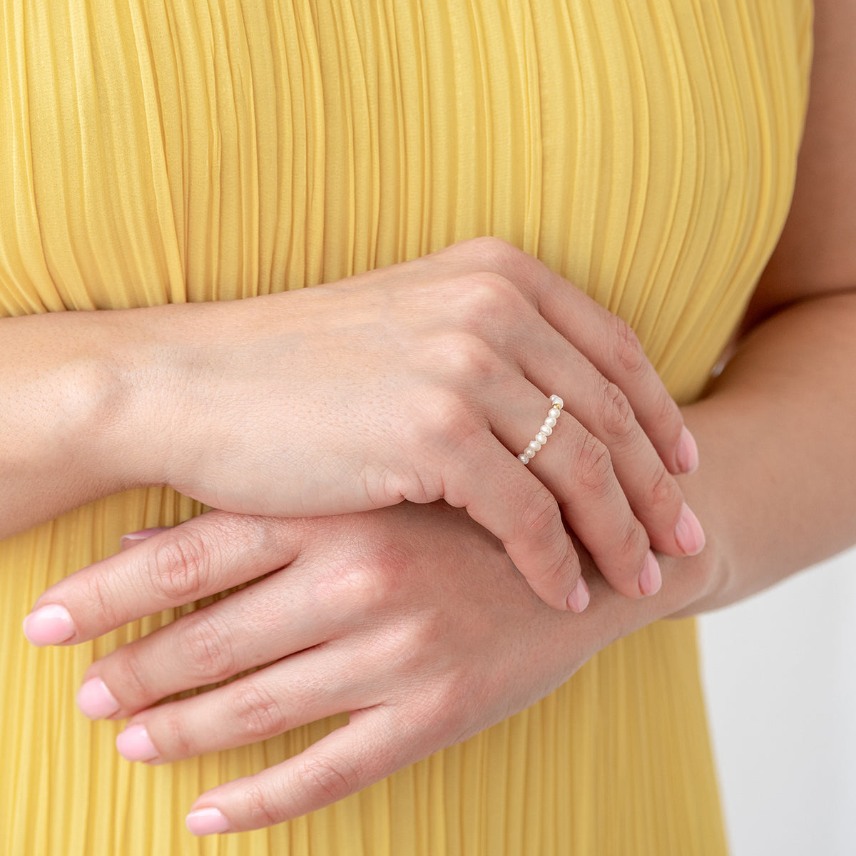 Inel perle cu biluta argint One Step - placat aur galben 18K