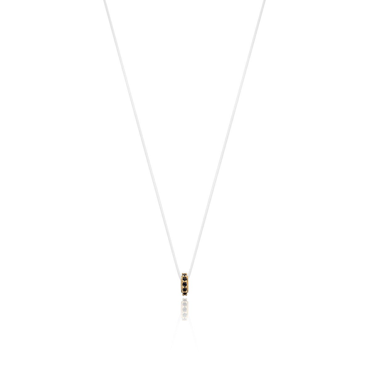 Lantisor cu fir transparent aur si pietre negre