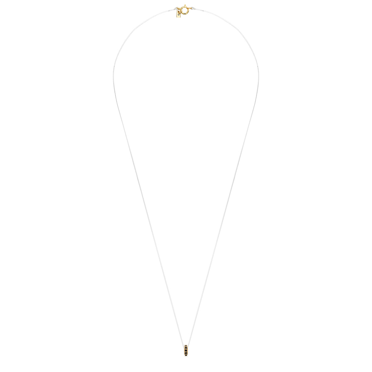 Lantisor cu fir transparent aur si pietre negre