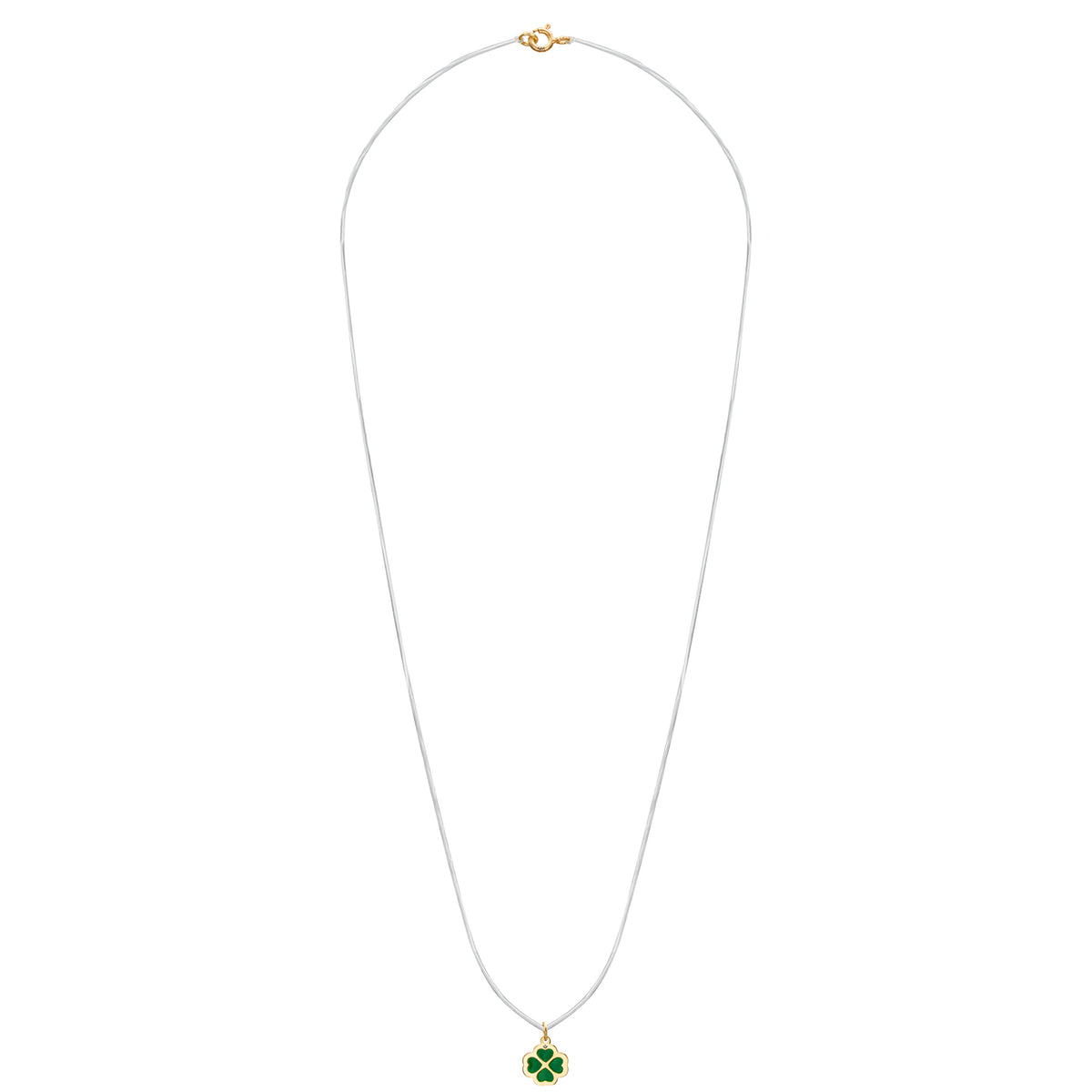 Lantisor cu fir transparent si pandantiv trifoi email aur