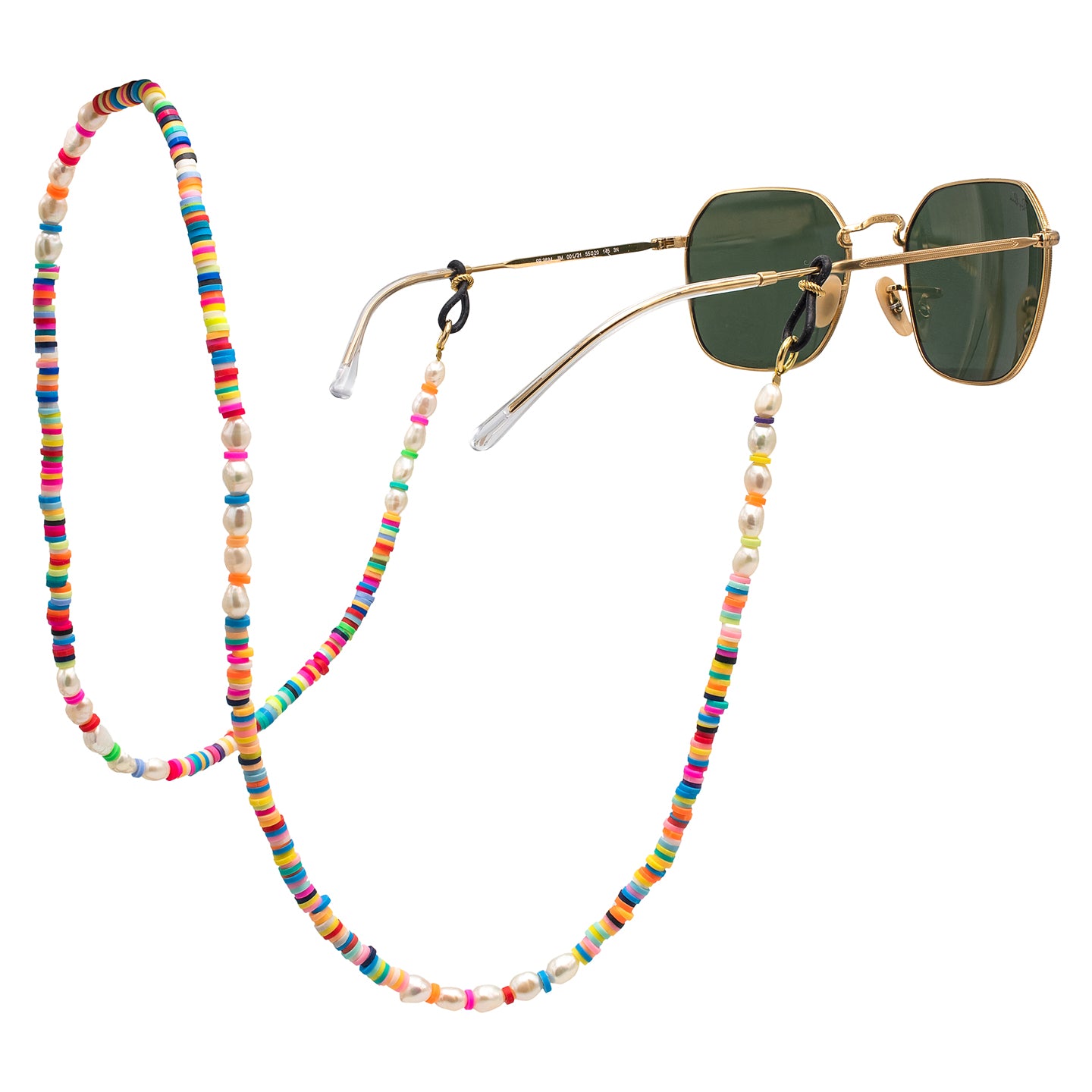 Lant ochelari argint cu perle Multicolor Edition - placat aur galben 18K