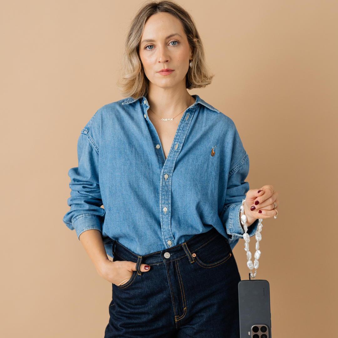 Perla9 Lant telefon / Colier / Curea THE CHUNKY accesoriu multifunctional din perle sintetice - placat cu aur galben