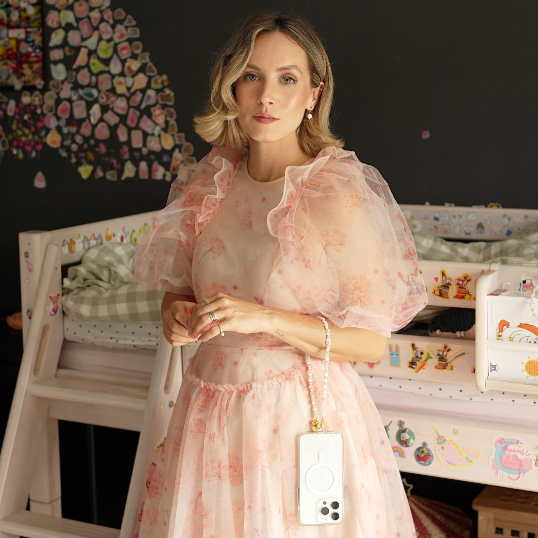 Perla9 Maner telefon / Colier THE TWIST accesoriu multifunctional din perle sintetice - placat cu argint