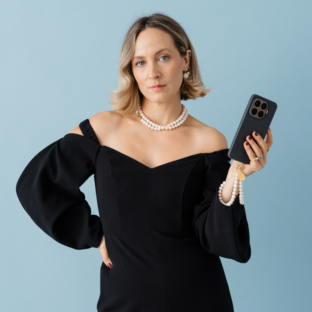 Perla9 Lant telefon / Colier / Curea THE NATURAL accesoriu multifunctional din perle de cultura - placat cu argint