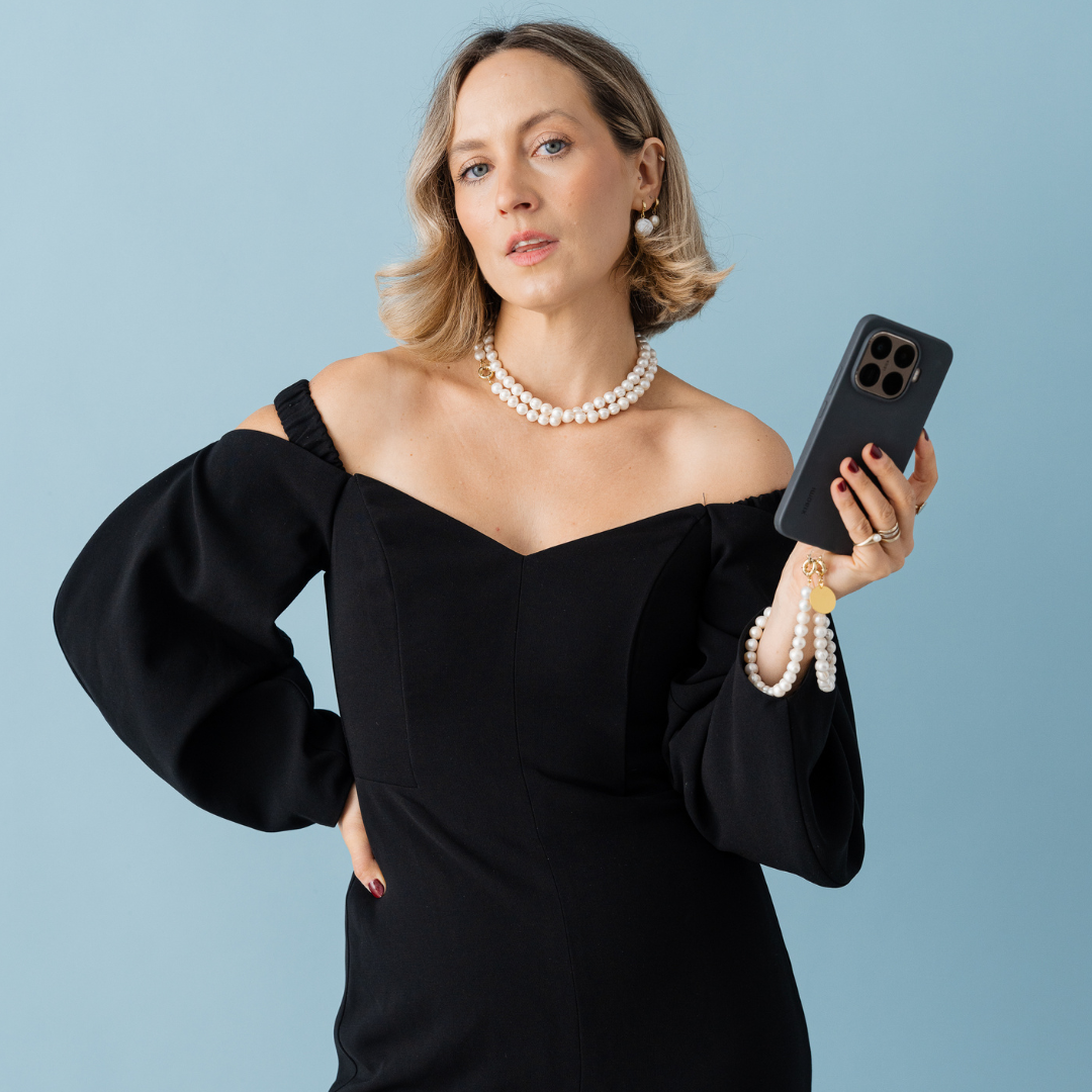 Perla9 Lant telefon / Colier / Curea THE NATURAL accesoriu multifunctional din perle de cultura - placat cu argint