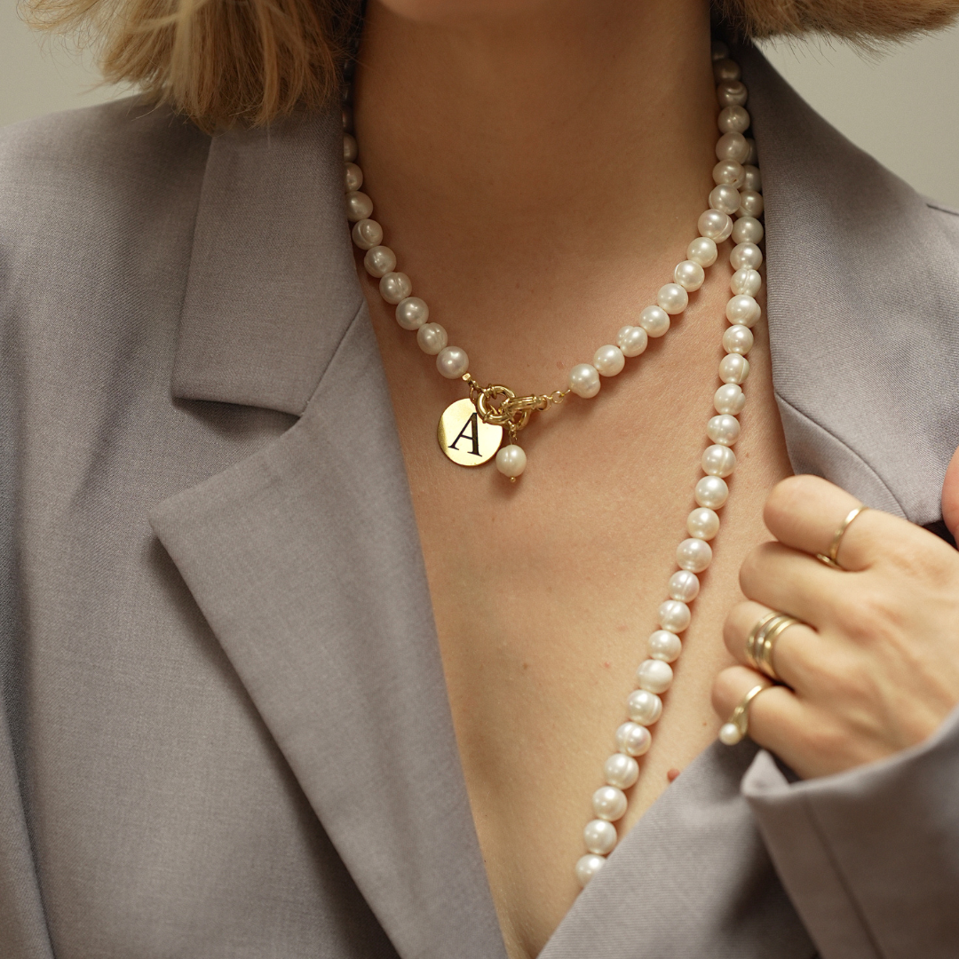 Perla9 Lant telefon / Colier / Curea THE NATURAL accesoriu multifunctional din perle de cultura - placat cu aur galben