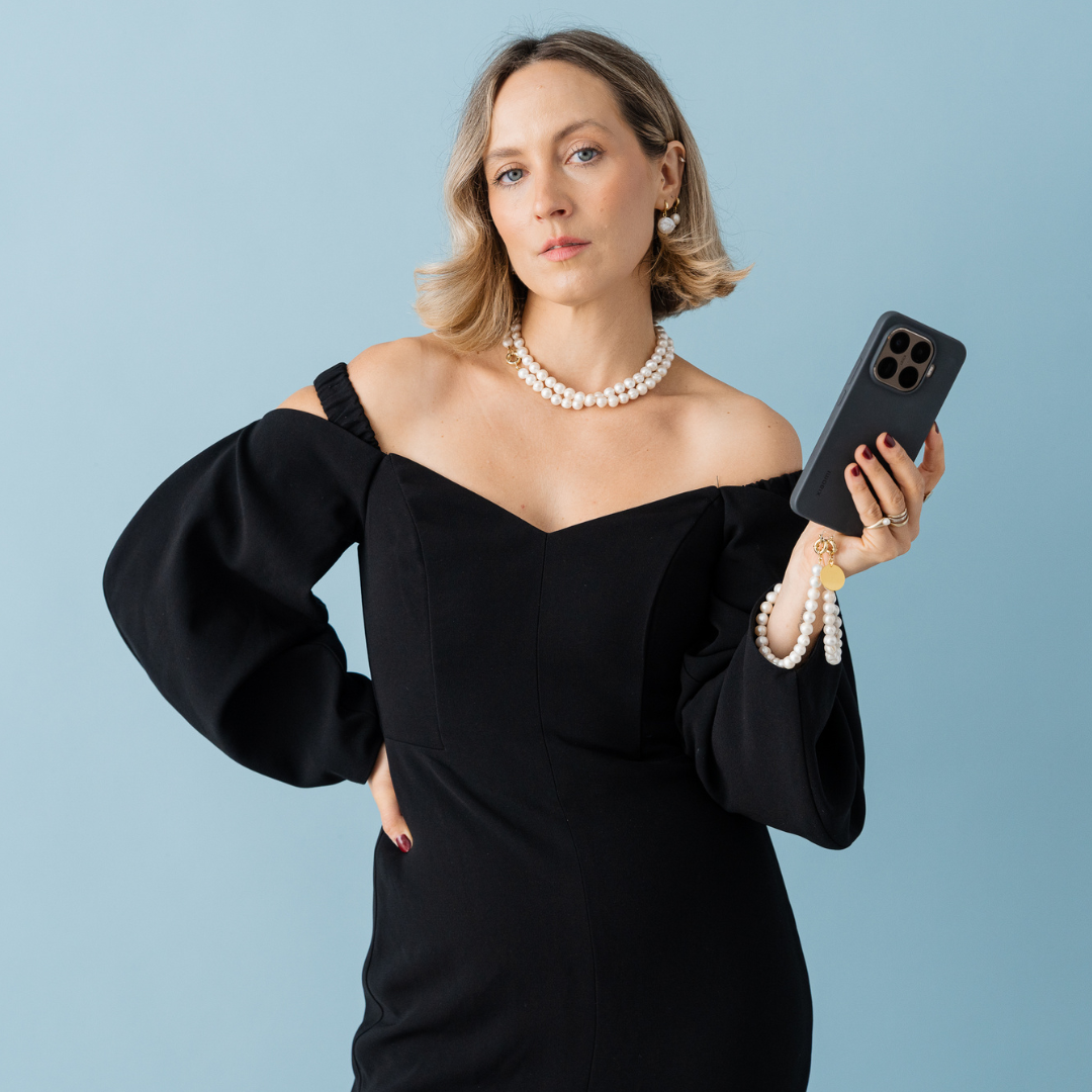 Perla9 Lant telefon / Colier / Curea THE NATURAL accesoriu multifunctional din perle de cultura - placat cu argint