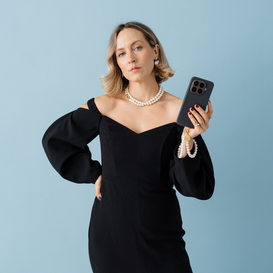 Perla9 Lant telefon / Colier / Curea THE NATURAL accesoriu multifunctional din perle de cultura - placat cu aur galben