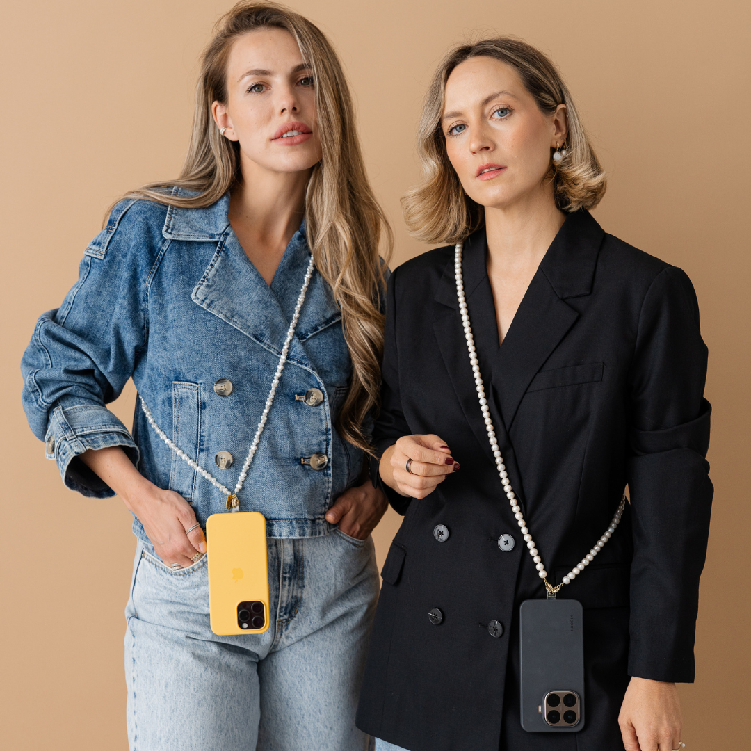 Perla9 Lant telefon / Colier / Curea THE TWIST accesoriu multifunctional din perle sintetice - placat cu aur galben