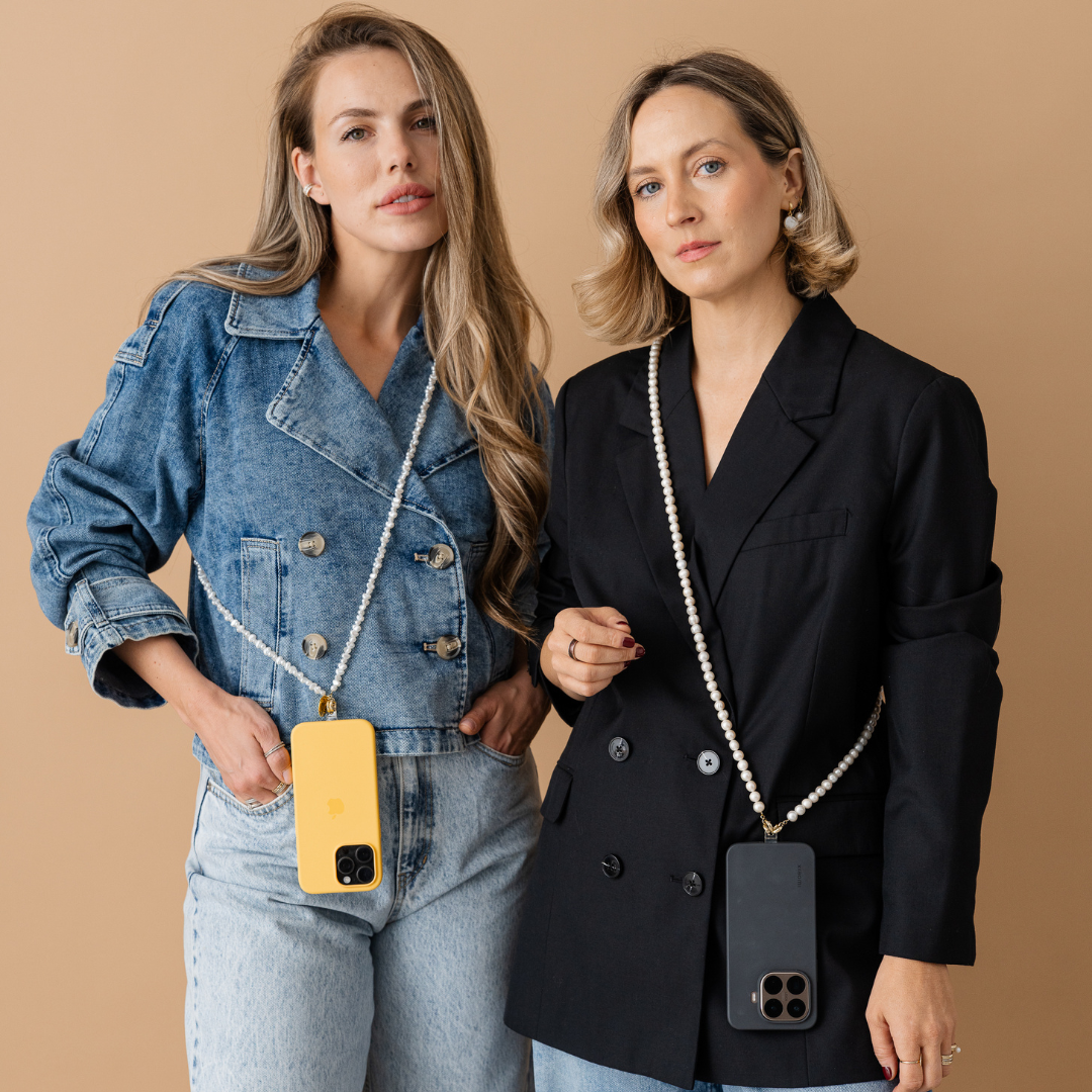 Perla9 Lant telefon / Colier / Curea THE TWIST accesoriu multifunctional din perle sintetice - placat cu aur galben