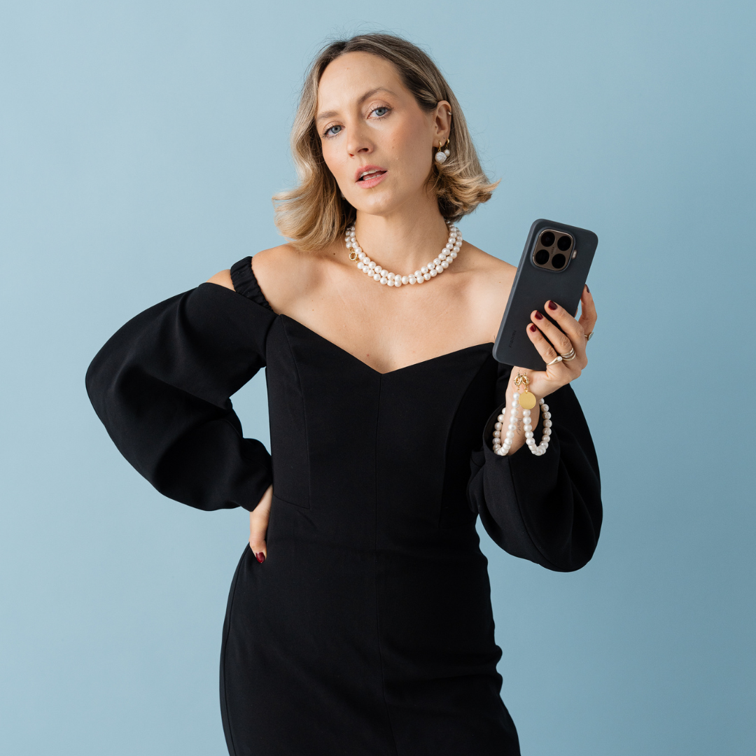 Perla9 Lant telefon / Colier / Curea THE NATURAL accesoriu multifunctional din perle de cultura - placat cu argint