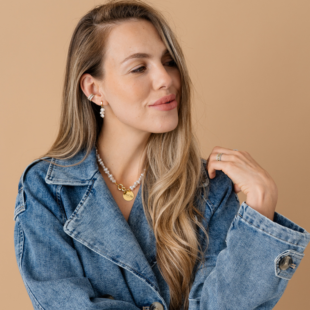 Perla9 Lant telefon / Colier / Curea THE TWIST accesoriu multifunctional din perle sintetice - placat cu argint