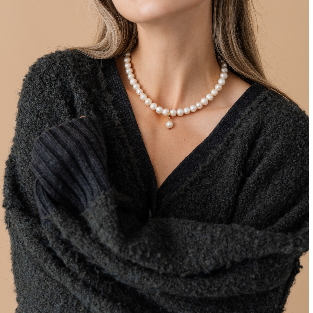 Perla9 Lant telefon / Colier / Curea THE NATURAL accesoriu multifunctional din perle de cultura - placat cu aur galben