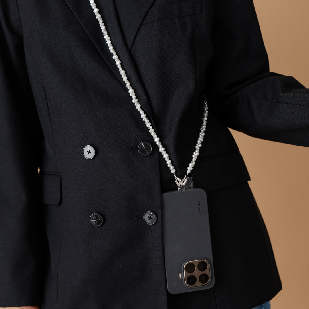 Perla9 Lant telefon / Colier / Curea THE TWIST accesoriu multifunctional din perle sintetice - placat cu aur galben