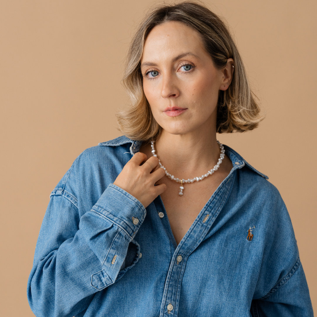 Perla9 Lant telefon / Colier / Curea THE TWIST accesoriu multifunctional din perle sintetice - placat cu argint