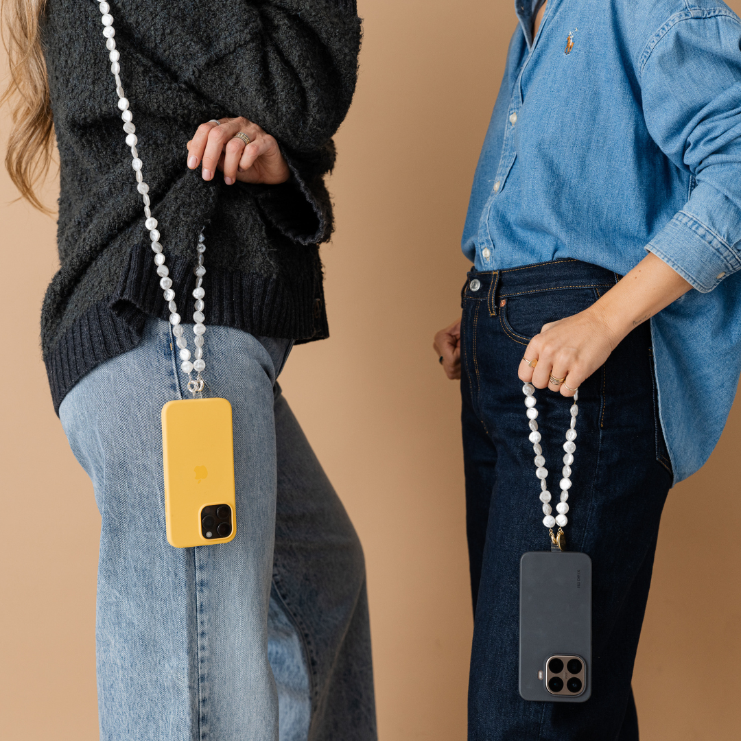 Perla9 Lant telefon / Colier / Curea THE MOONLIGHT accesoriu multifunctional din perle sintetice - placat cu argint