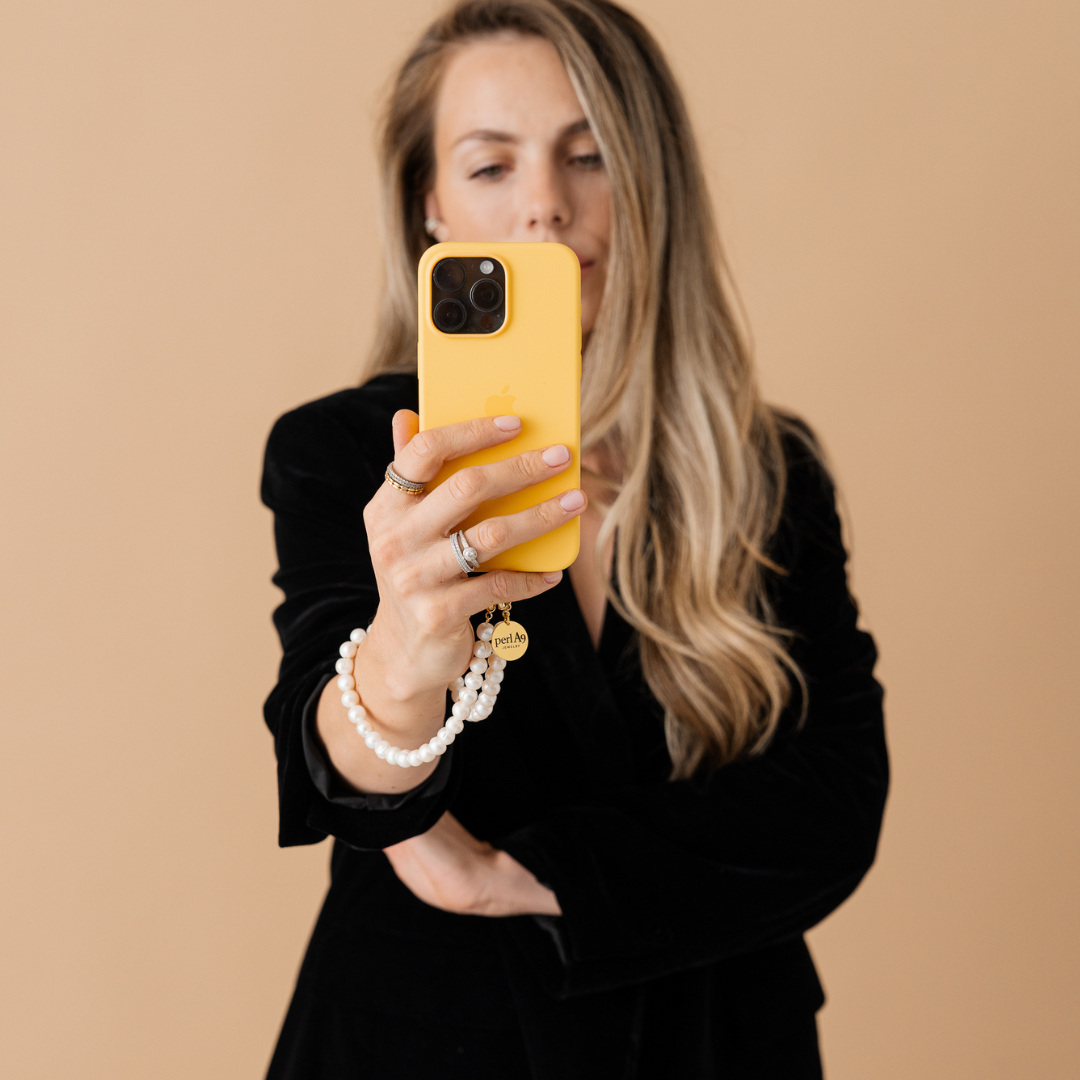Perla9 Lant telefon / Colier / Curea THE NATURAL accesoriu multifunctional din perle de cultura - placat cu aur galben