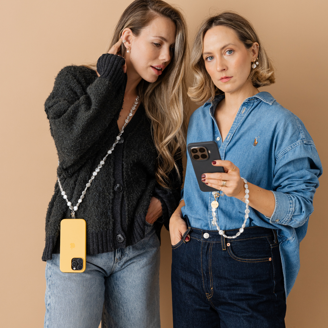 Perla9 Lant telefon / Colier / Curea THE MOONLIGHT accesoriu multifunctional din perle sintetice - placat cu aur galben