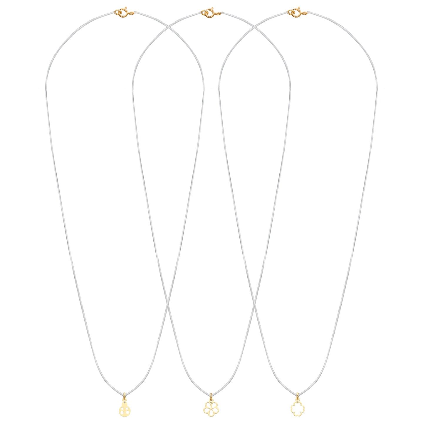 Set lantisoare cu fir transparent si mix simboluri argint - placat aur galben 18K