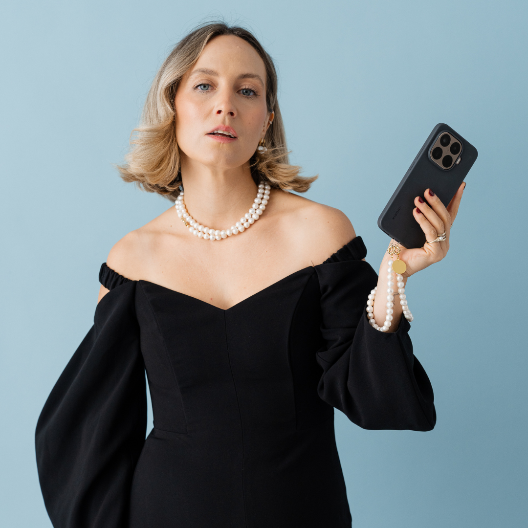 Perla9 Maner telefon / Colier THE NATURAL accesoriu multifunctional din perle de cultura - placat cu aur galben