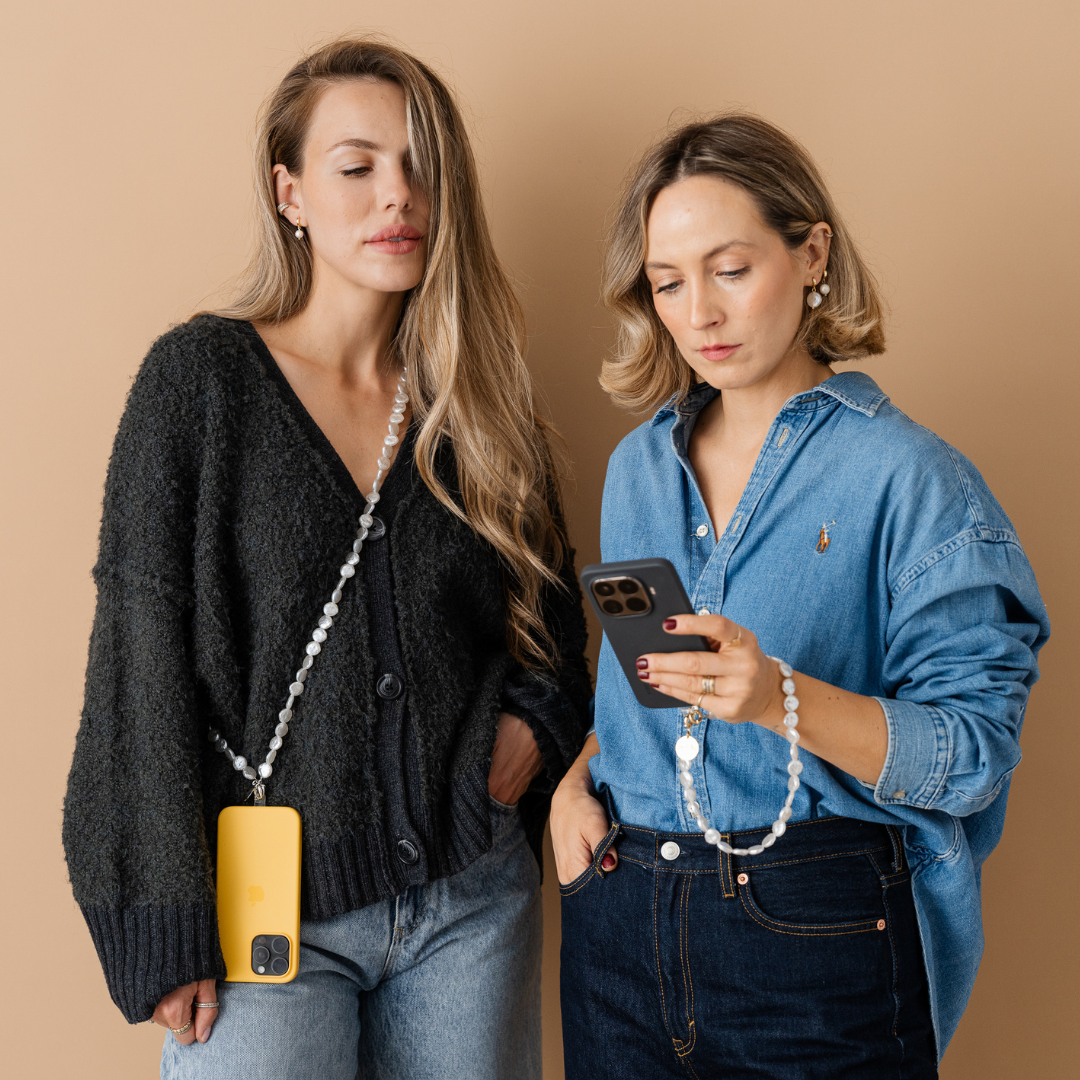 Perla9 Lant telefon / Colier / Curea THE MOONLIGHT accesoriu multifunctional din perle sintetice - placat cu argint