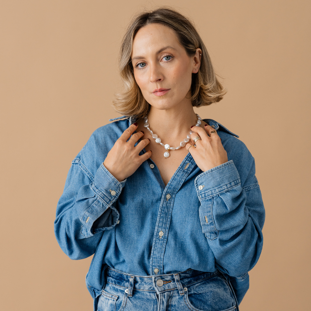 Perla9 Lant telefon / Colier / Curea THE MOONLIGHT accesoriu multifunctional din perle sintetice - placat cu argint