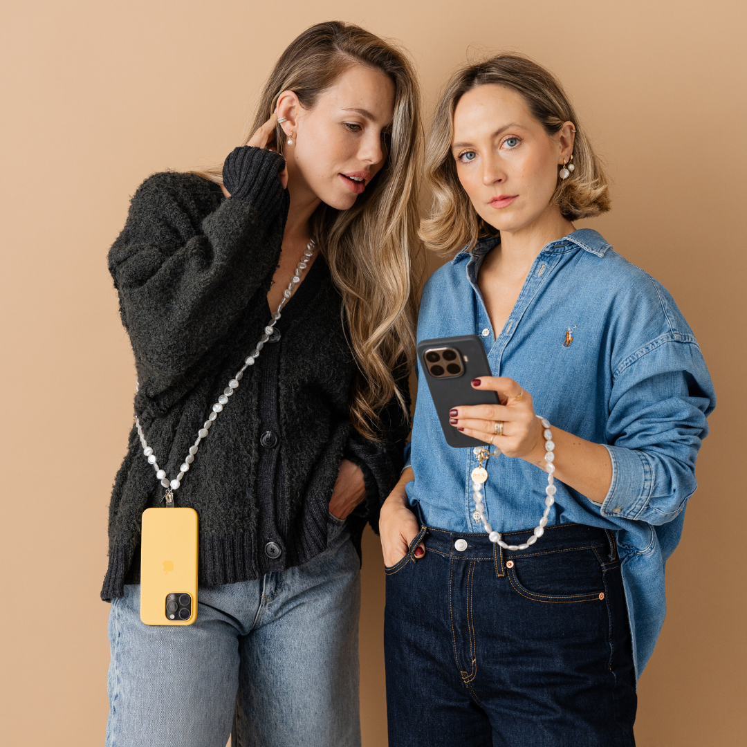 Perla9 Lant telefon / Colier / Curea THE MOONLIGHT accesoriu multifunctional din perle sintetice - placat cu aur galben