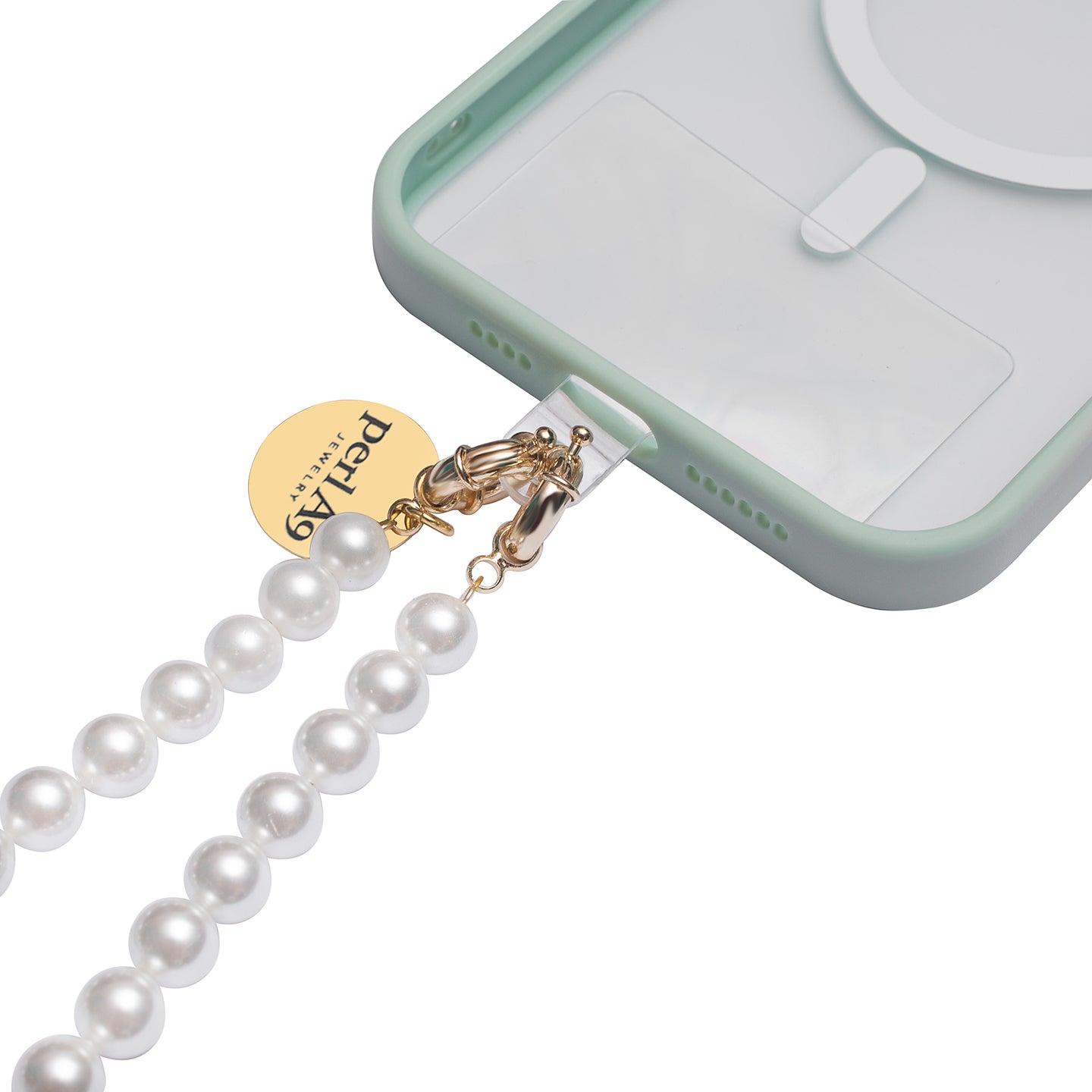 Perla9 Lant telefon / Colier / Curea THE CLASSY accesoriu multifunctional din perle scoica - placat cu aur galben