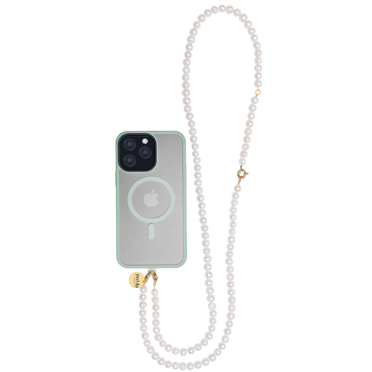 Perla9 Lant telefon / Colier / Curea THE NATURAL accesoriu multifunctional din perle de cultura - placat cu aur galben