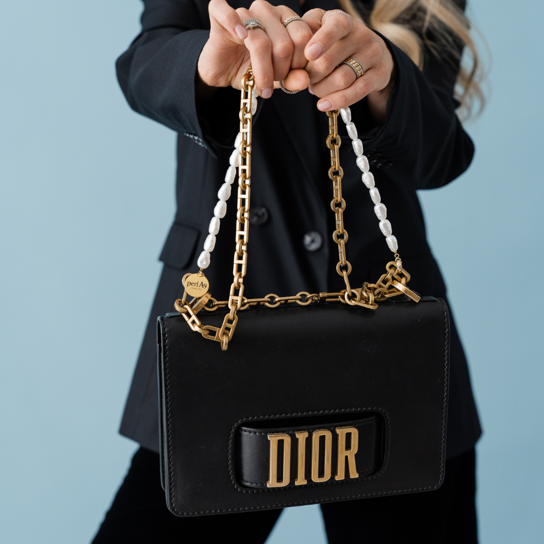 Perla9 Lant telefon / Colier / Curea THE ESSENTIAL accesoriu unisex multifunctional din perle sintetice - placat cu argint