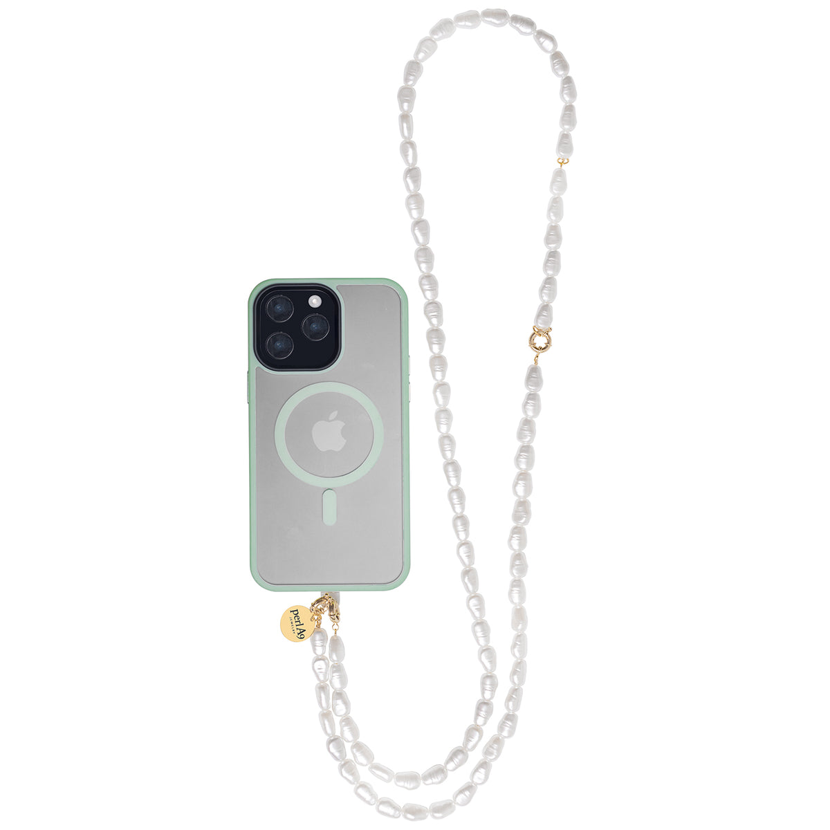 Perla9 Lant telefon / Colier / Curea THE ESSENTIAL accesoriu unisex multifunctional din perle sintetice - placat cu aur galben