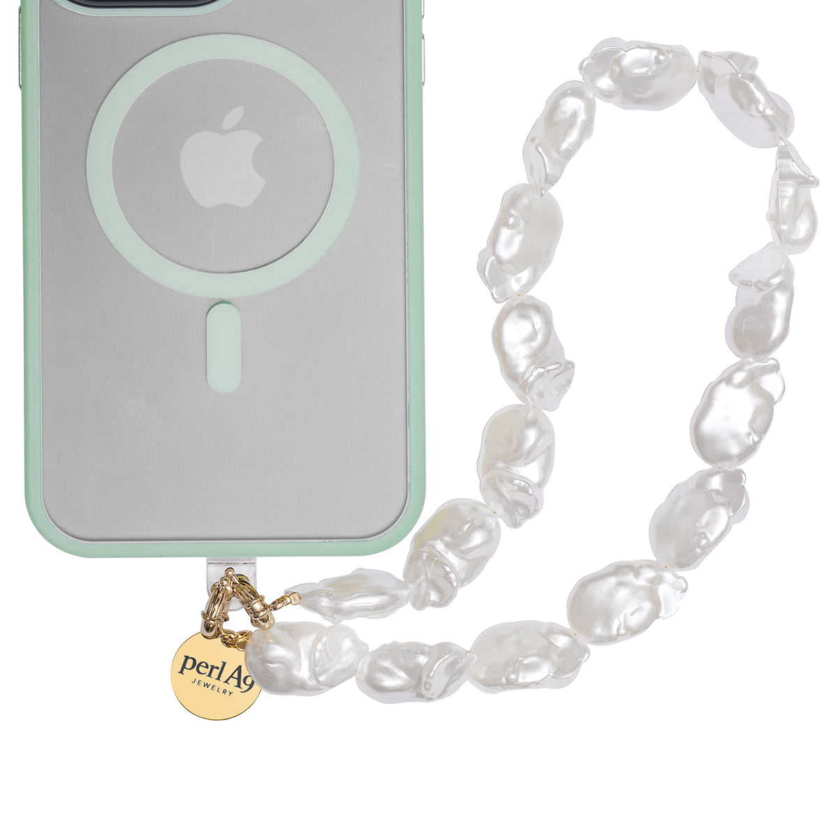 Perla9 Lant telefon / Colier / Curea THE CHUNKY accesoriu multifunctional din perle sintetice - placat cu aur galben