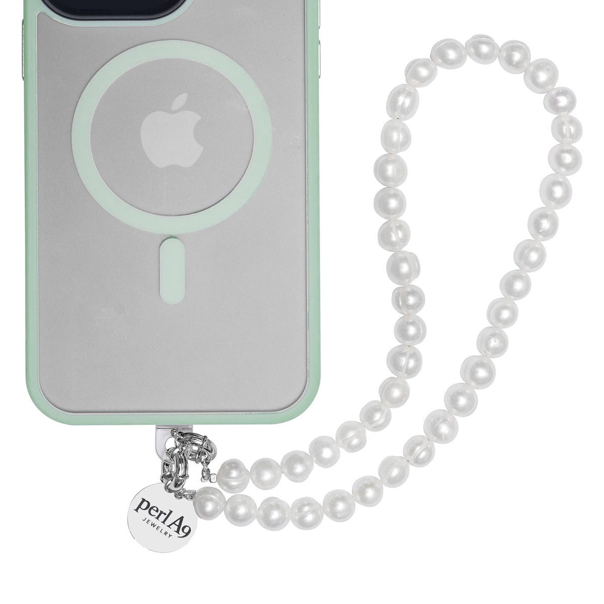 Perla9 Lant telefon / Colier / Curea THE NATURAL accesoriu multifunctional din perle de cultura - placat cu argint