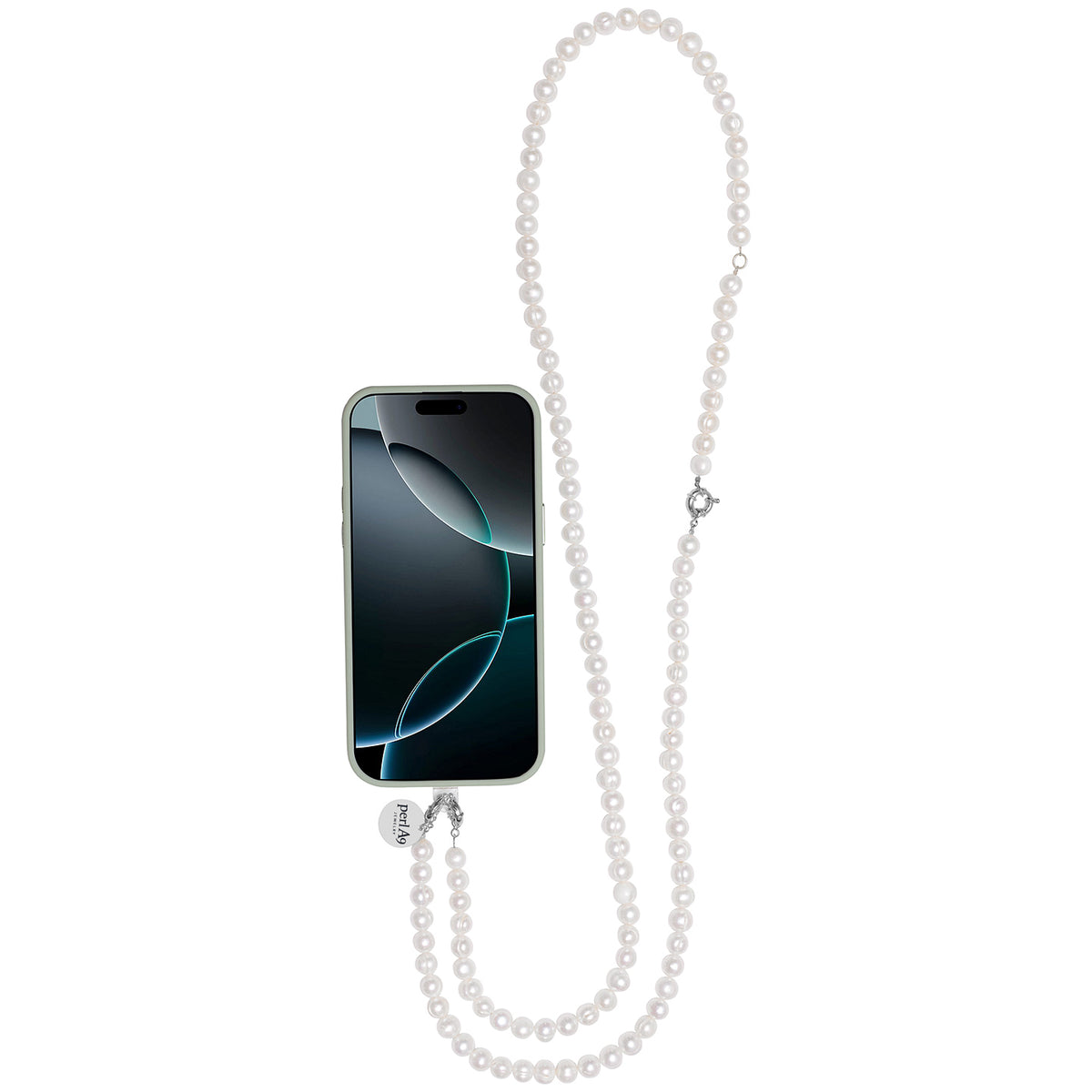 Perla9 Lant telefon / Colier / Curea THE NATURAL accesoriu multifunctional din perle de cultura - placat cu argint