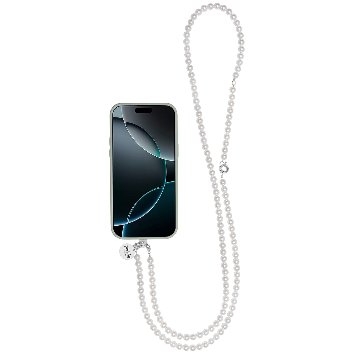 Perla9 Lant telefon / Colier / Curea THE CLASSY accesoriu multifunctional din perle scoica - placat cu argint